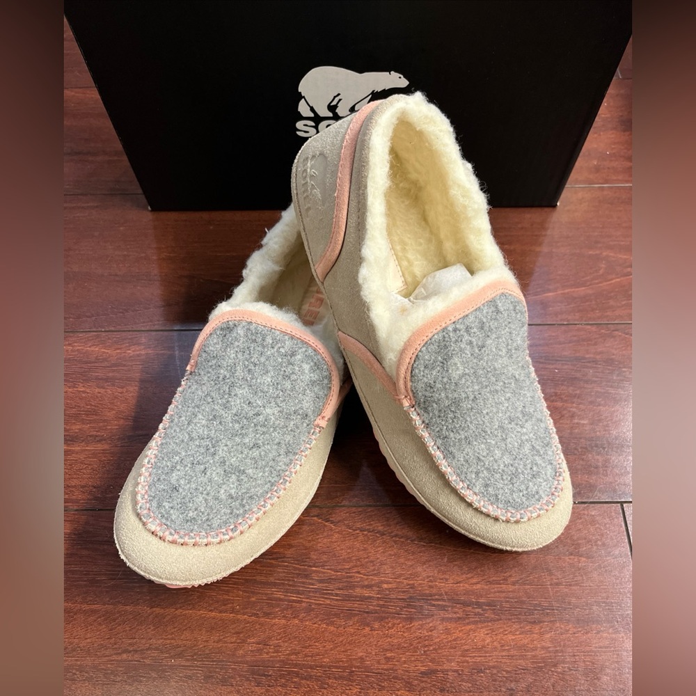 Womens 8 Sorel Tremblant II Moccasin Slippers Slip On Moc Suede Wool Sandy Tan